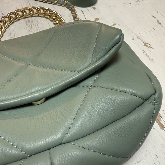 ANNA PAOLA Made In Italy Quilted Leather Flap Mint Green Chain Bag Handbag - Picture 4 of 13